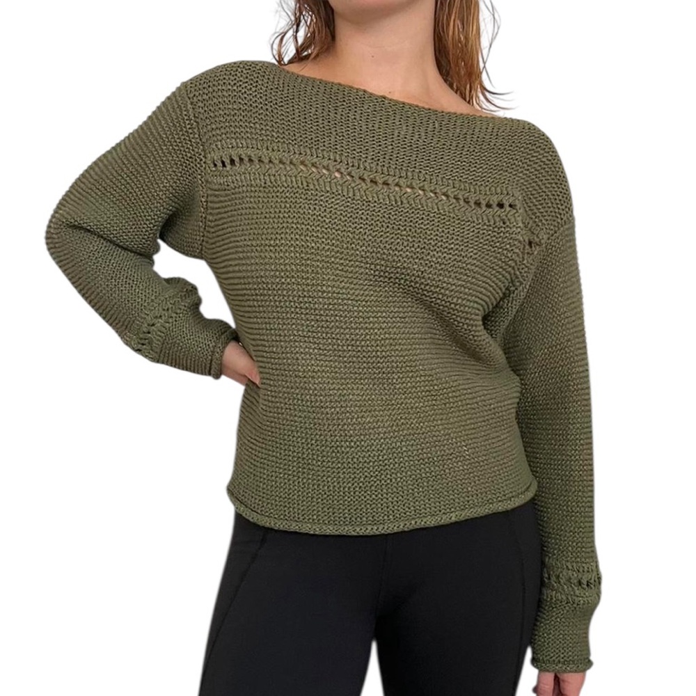 Proenza Schouler White Label S Olive Cotton Knit Sweater Quiet Luxury Effortless